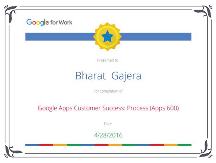 Google Apps Customer Success Certificate